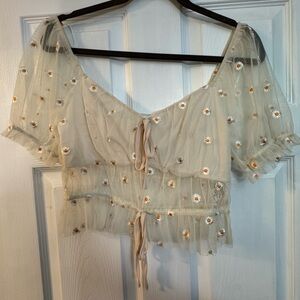 Floral Embroidered Sheer Cream Top
